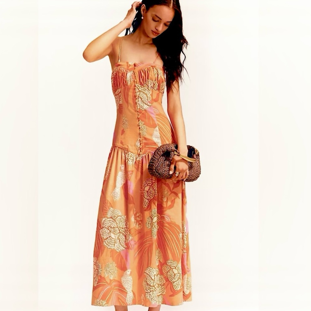FARM Rio x Anthropologie Linen Blend Strapless Drop-Waist Maxi Dress Size XL - Picture 16 of 16